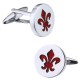 Boutons de Manchette Fleur de Lys Rouge émail